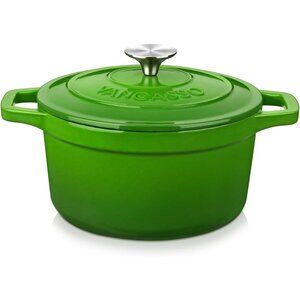 Enameled Cast Iron Dutch Oven 2.5 QT Green Naturally Non-Stick Casserole Dish